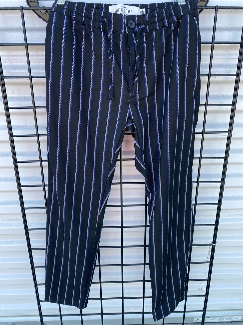 Topman Black Pinstripe Stretch Trousers with Blue Stripes